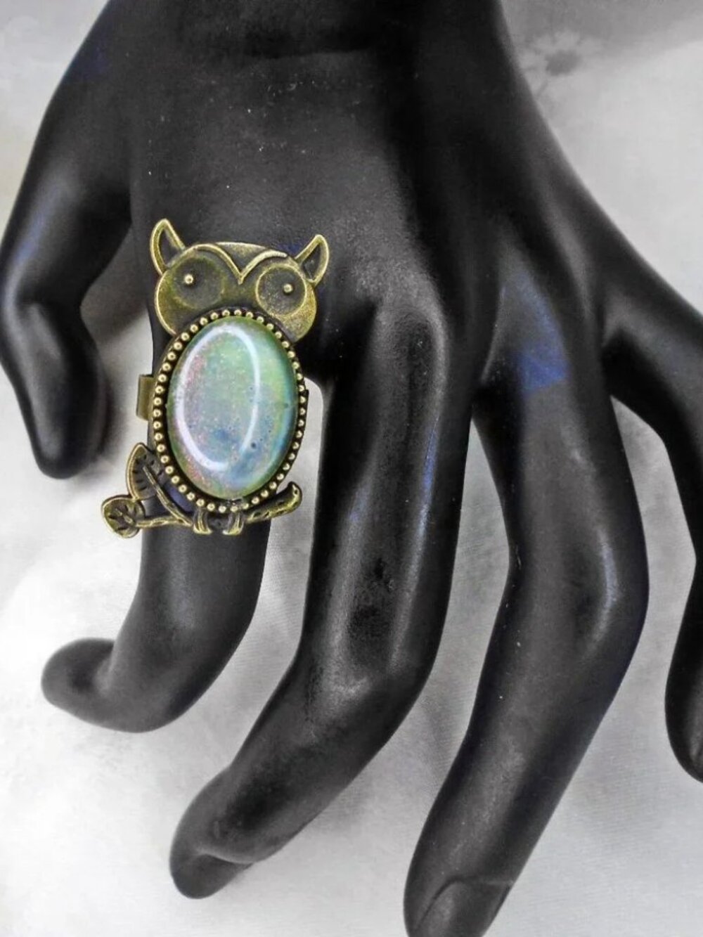 Owl Ring OOAK with Special One of a Kind Handmade Stone- Whimsigoth Goblincore - Picture 7 of 7